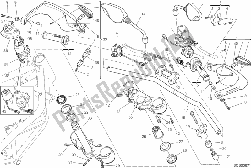 Todas as partes de Guiador E Controles do Ducati Hypermotard Hyperstrada USA 821 2013